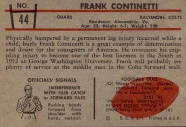 1953 Bowman #44 Frank Continetti Back