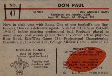 1953 Bowman #47 Don Paul Back