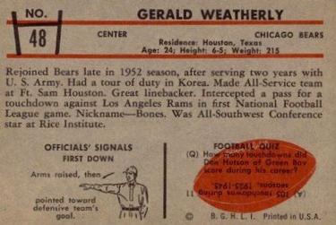 1953 Bowman #48 Gerald Weatherly Back