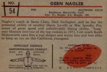 1953 Bowman #54 Gern Nagler Back