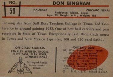 1953 Bowman #59 Don Bingham Back