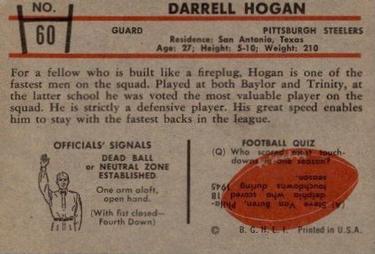1953 Bowman #60 Darrell Hogan Back