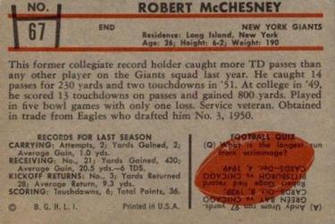 1953 Bowman #67 Bob McChesney Back
