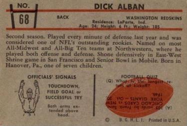 1953 Bowman #68 Dick Alban Back