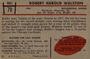 1953 Bowman #79 Bobby Walston Back