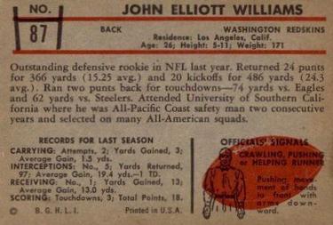 1953 Bowman #87 John Williams Back