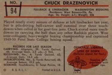 1953 Bowman #94 Chuck Drazenovich Back