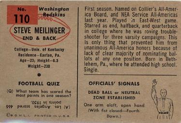 1954 Bowman #110 Steve Meilinger Back