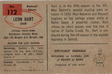 1954 Bowman #112 Leon Hart Back