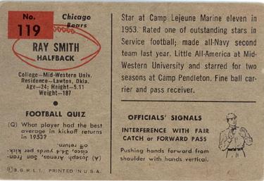 1954 Bowman #119 Ray Smith Back