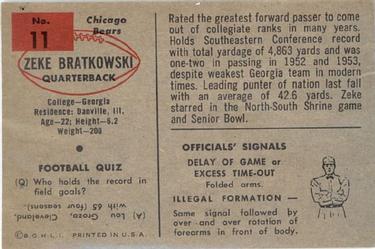 1954 Bowman #11 Zeke Bratkowski Back