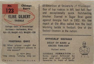 1954 Bowman #123 Kline Gilbert Back