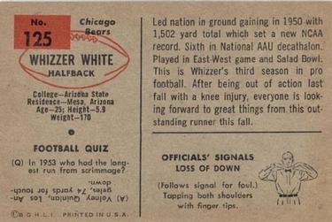 1954 Bowman #125 Wilford White Back
