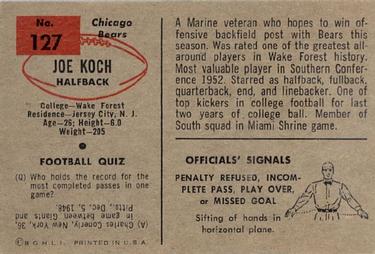 1954 Bowman #127 Joe Koch Back