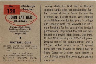 1954 Bowman #128 John Lattner Back