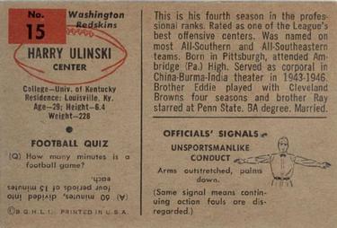 1954 Bowman #15 Harry Ulinski Back