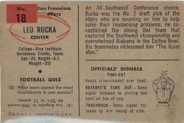 1954 Bowman #18 Leo Rucka Back