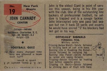 1954 Bowman #19 John Cannady Back