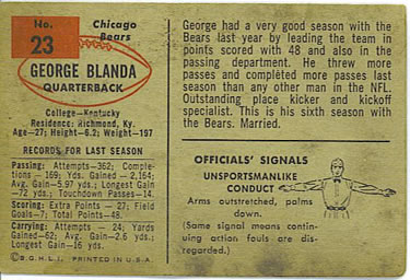 1954 Bowman #23 George Blanda Back