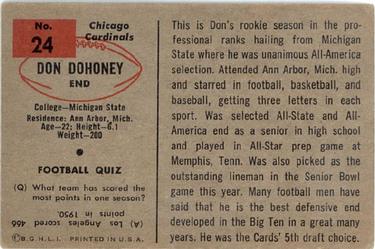 1954 Bowman #24 Don Dohoney Back