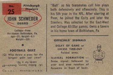 1954 Bowman #25 John Schweder Back