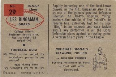 1954 Bowman #29 Les Bingaman Back