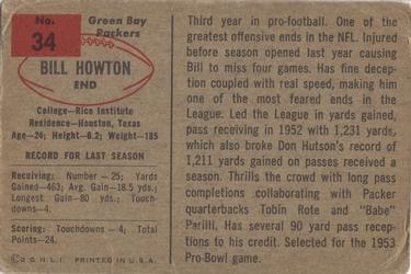1954 Bowman #34 Bill Howton Back