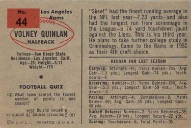 1954 Bowman #44 Volney Quinlan Back