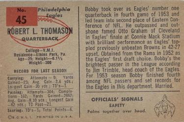 1954 Bowman #45 Bobby Thomason Back