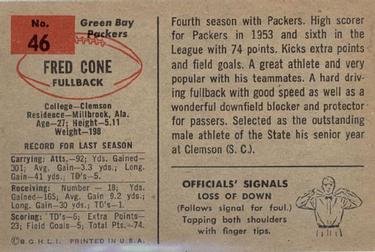 1954 Bowman #46 Fred Cone Back