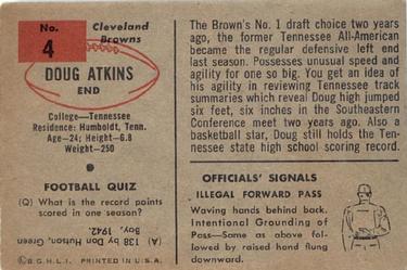 1954 Bowman #4 Doug Atkins Back