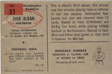 1954 Bowman #51 Dick Alban Back