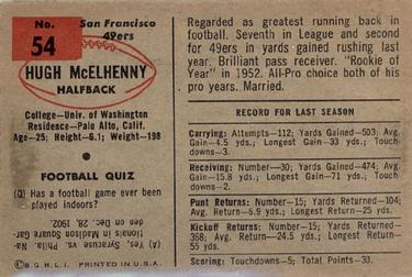 1954 Bowman #54 Hugh McElhenny Back