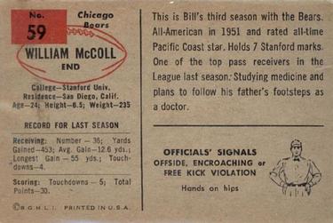 1954 Bowman #59 William McColl Back
