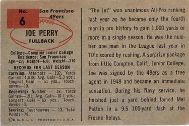 1954 Bowman #6 Joe Perry Back