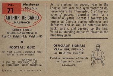 1954 Bowman #71 Art DeCarlo Back