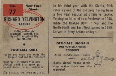 1954 Bowman #77 Richard Yelvington Back