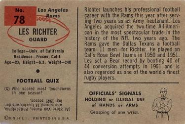 1954 Bowman #78 Les Richter Back
