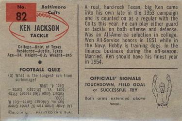 1954 Bowman #82 Ken Jackson Back
