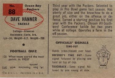 1954 Bowman #88 Dave Hanner Back