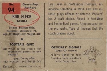 1954 Bowman #94 Bob Fleck Back