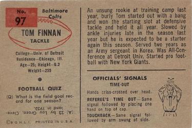 1954 Bowman #97 Tom Finnin Back