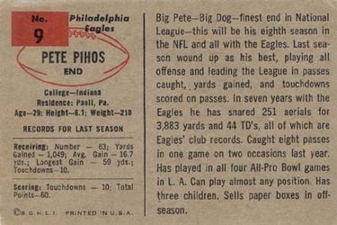1954 Bowman #9 Pete Pihos Back