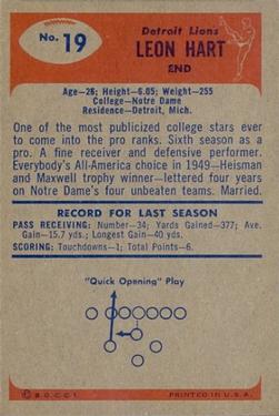 1955 Bowman #19 Leon Hart Back