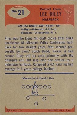 1955 Bowman #21 Lee Riley Back
