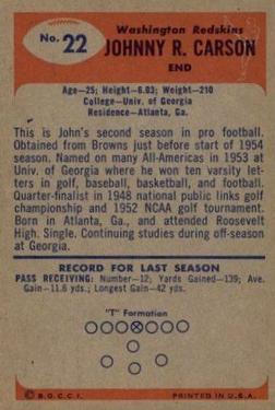 1955 Bowman #22 John Carson Back