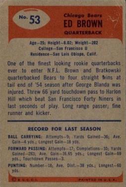1955 Bowman #53 Ed Brown Back