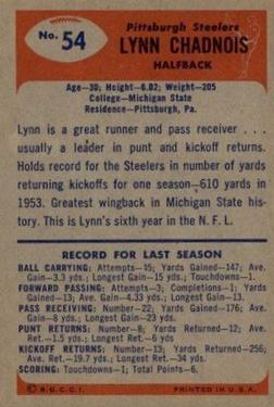 1955 Bowman #54 Lynn Chandnois Back