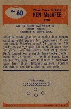 1955 Bowman #60 Ken MacAfee Back