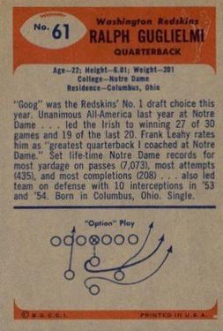 1955 Bowman #61 Ralph Guglielmi Back